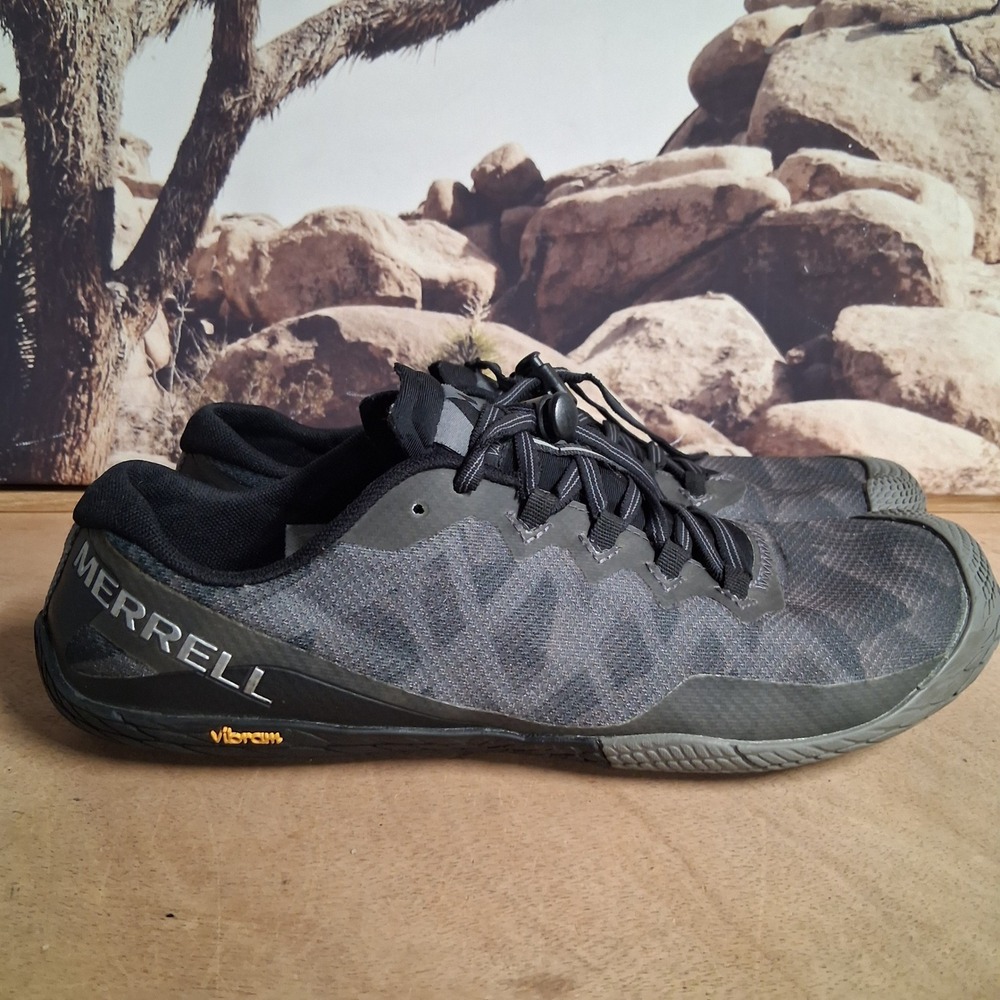 Merrell Vapor Glove 3 Luna Leather Mens 10.5 Gray Black Barefoot Vibram J94223